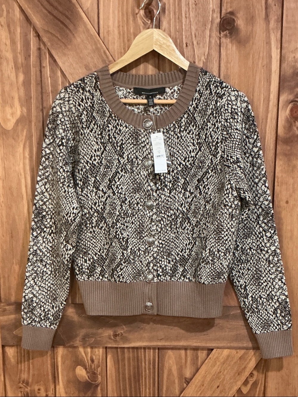 White House Black Market Brown Snake-Print Cardigan